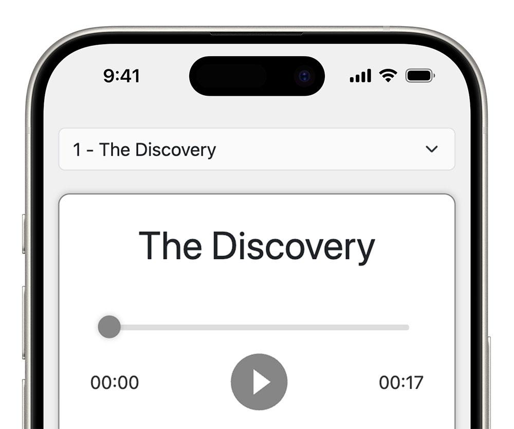 Person listening to audio of a piece of artwork.