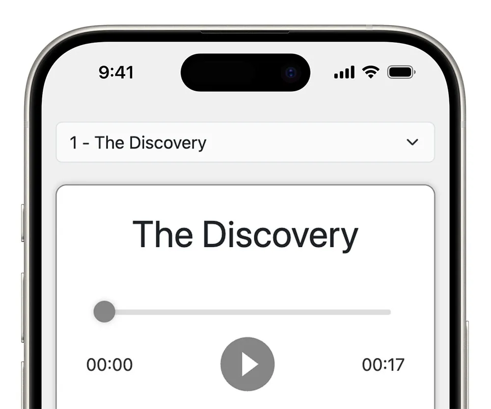 Person listening to audio of a piece of artwork.